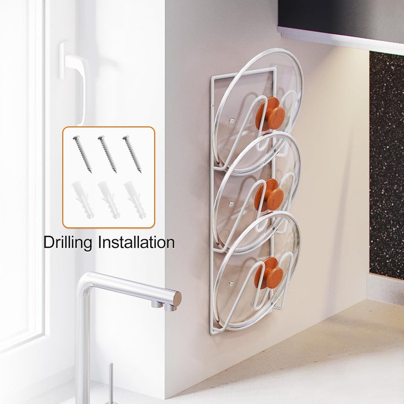 Durmmur 2 Pack Pot Lid Organizer Rack, 6-Tier Pot Lids Holder for Cabinet Door/Wall, No Drilling Adhesive Wall/Door Mounted Rustproof Pot and Pan Cover for Kitchen Storage, White - Image 5